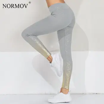 

NORMOV Women Gym Slim Fit Sports Leggings Golden Printed High Waist Push Up Fitness Leggings Athletic Pants