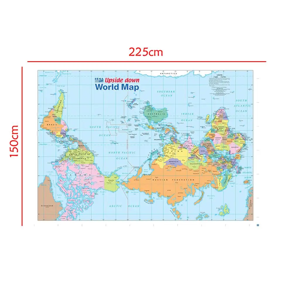 

The World Map Upside Down Non-woven Waterproof Map without National Flag For Beginner 150x225cm