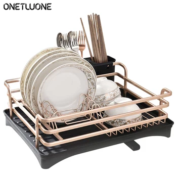 

Aluminium Alloy Dish Rack Kitchen Organizer Storage Drainer Drying Plate Shelf Sink Supplies Knife and Fork Container