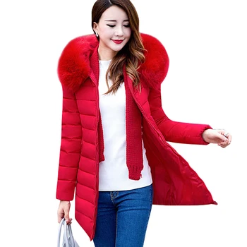 

2019 Plus Size Xl-7xl Parkas Jacket Women Winter Coats Medium-long Fur Collar Thick Solid Hooded Down Cotton Padded Warm Coats
