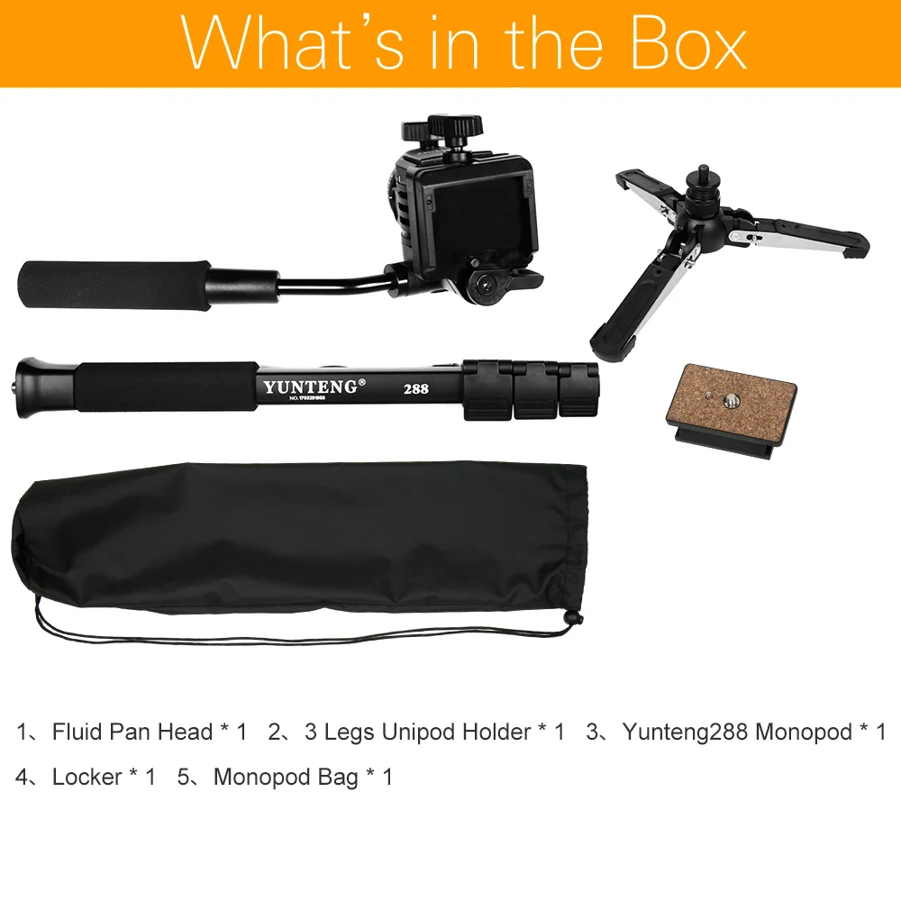 Yunteng VCT-288 카메라 모노포드, 유체 팬 헤드, 유니 포드 홀더, 캐논 니콘 및 모든 DSLR, 1/4 인치 마운트, 무료 배송