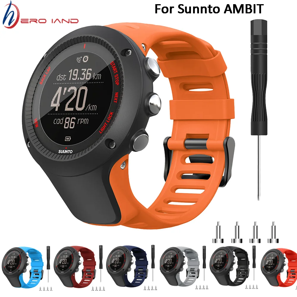 Ремешок резиновый для SUUNTO Ambit 1 2 3 2R 2S 24 мм мужской браслет с винтами и отверткой