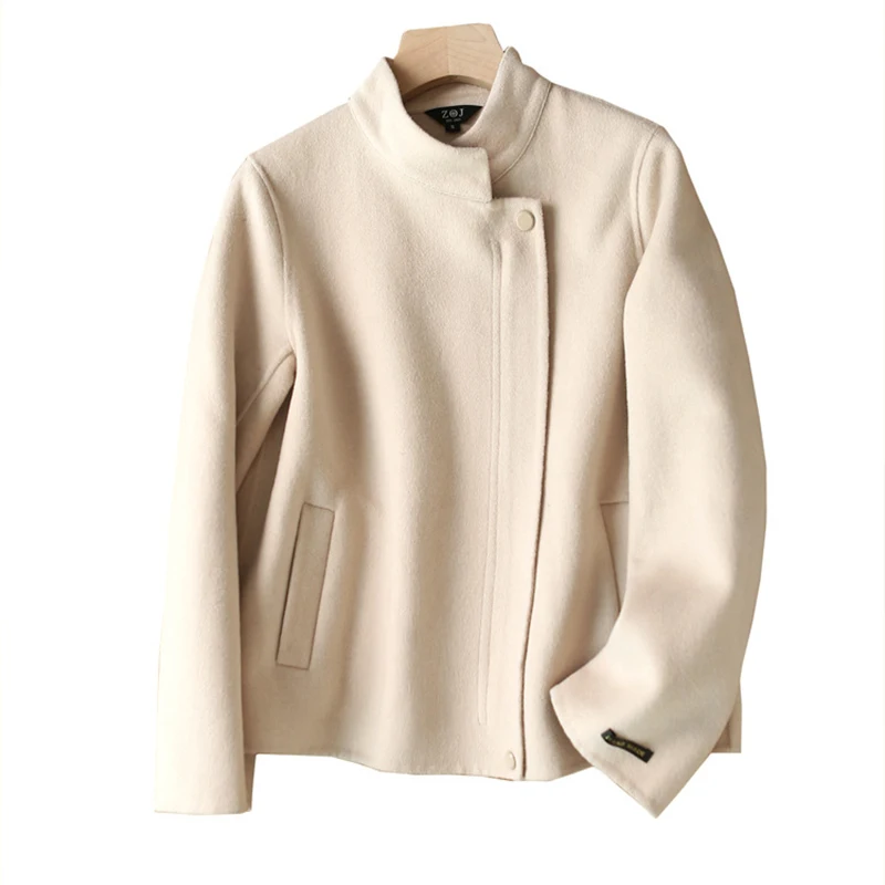 

Women Autumn Spring Brief Stand Collar Double Sided Woolen Jacket Coat Overcoats S/M/L