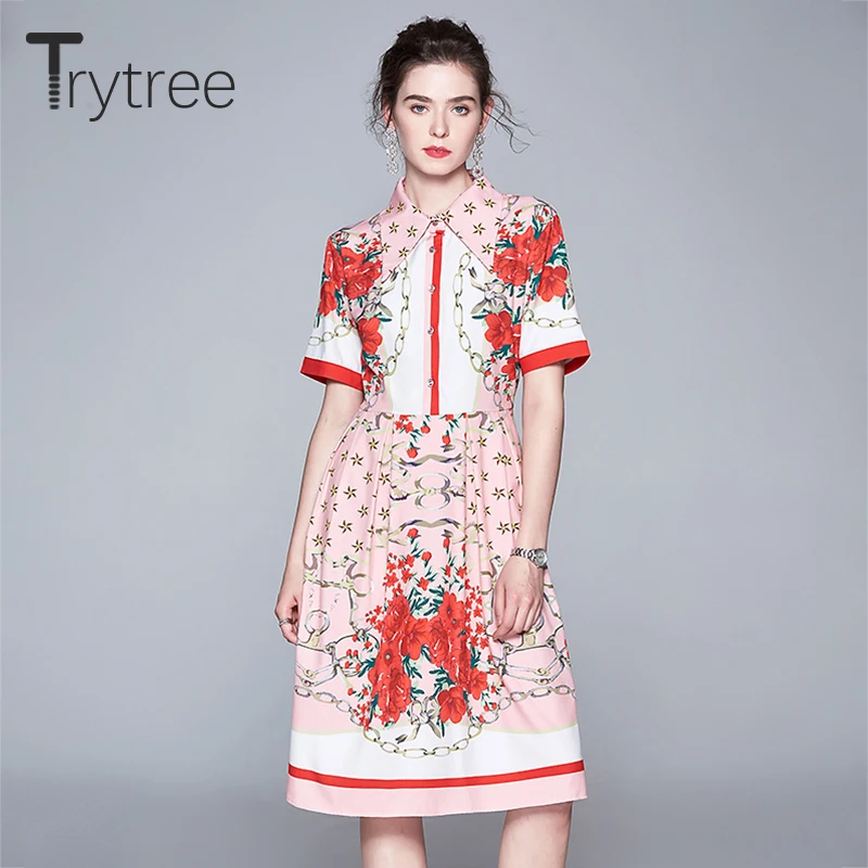 Trytree/осеннее женское платье Повседневное с отложным воротником и пуговицами