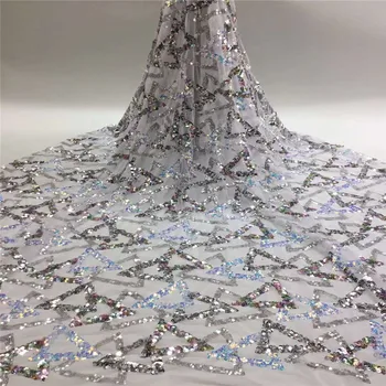 

Blue French Sequins Tulle Lace Fabric 2019 High Quality African Lace Fabric Nigerian Mesh Lace Fabrics For Dress