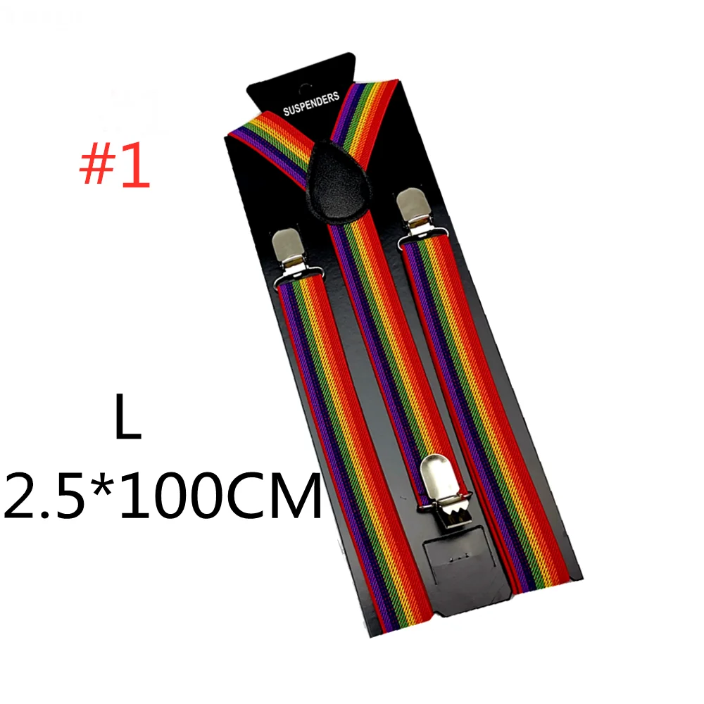 red rainbow-100CM Новинка; подтяжки для мужчин, женщин, мальчиков и девочек; цвет красный, белый, Радужный; разноцветные подтяжки в полоску; подтяжки для взрослых и детей; Y-back; подтяжки - Цвет: red rainbow-100CM