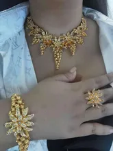 Conjunto de joyería nupcial para mujer, conjunto de collar para mujer, pendientes africanos, anillos indios, pulsera de oro de Dubái, accesorios de boda al por mayor