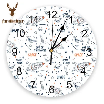 

Universe Space Flight Cartoon PVC Wall Clock Modern Design Home Decor Bedroom Silent Oclock Watch Wall For Living Room