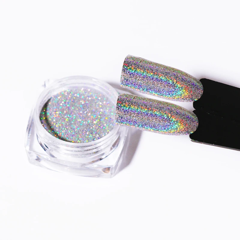 2 Pots лазерные серебряные блестки для ногтей Holo блестящий порошок Волшебное