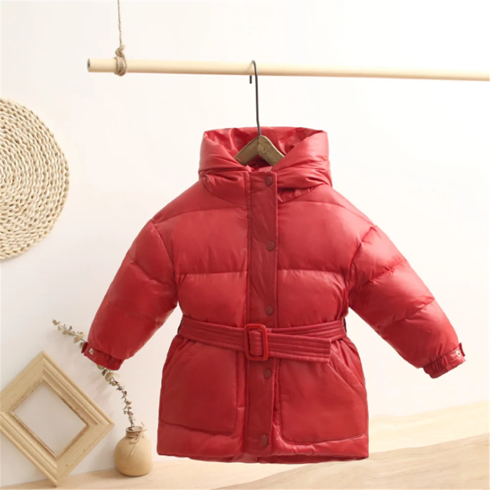Зимняя Детская куртка-пуховик с капюшоном и длинными рукавами для девочек, детские длинные куртки, пальто для маленьких девочек, теплая верхняя одежда