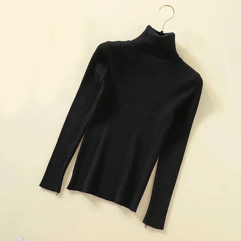 Lucyever, водолазка, Женский пуловер, свитер, весенний джемпер, вязаный базовый топ, модный, осенний, длинный рукав, Корейская женская одежда - Цвет: Черный