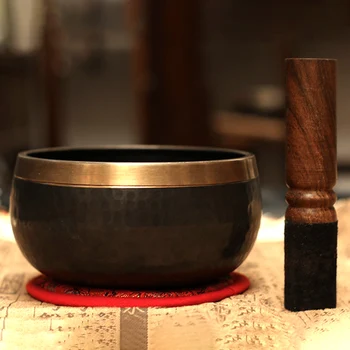 

With Mallet Promotes Peace Mindfulness Tibetan Buddhist Singing Bowl Set Yoga Home Ornament Chakra Healing Antique Design Copper