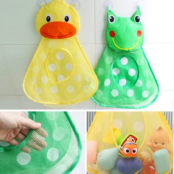 

baby bath toy storage bag Shower cartoon duck mesh bag Frog mesh storage toys with strong suction cup bag net bathroom organizer