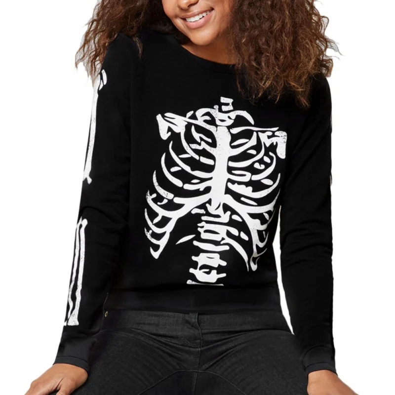 

2019 New Women T Shirt Skeleton Printed Long Sleeve Tshirt Female Casual O Neck Halloween T-Shirt Women Tops Halloween Clothes