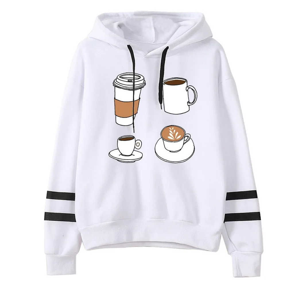 Алфавит кофе печатных толстовки Sweashirts женские Топы повседневные женские с длинным рукавом Свободные толстовки Naisten villapaita