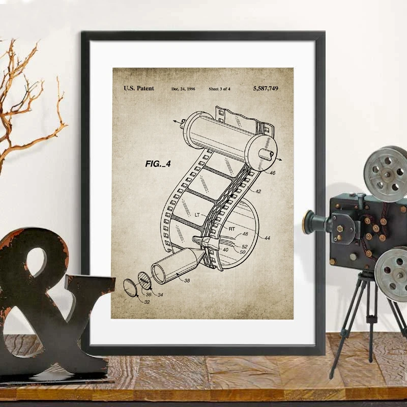 Vintage Motion Picture Camera Canvas Painting Wall Art Decor