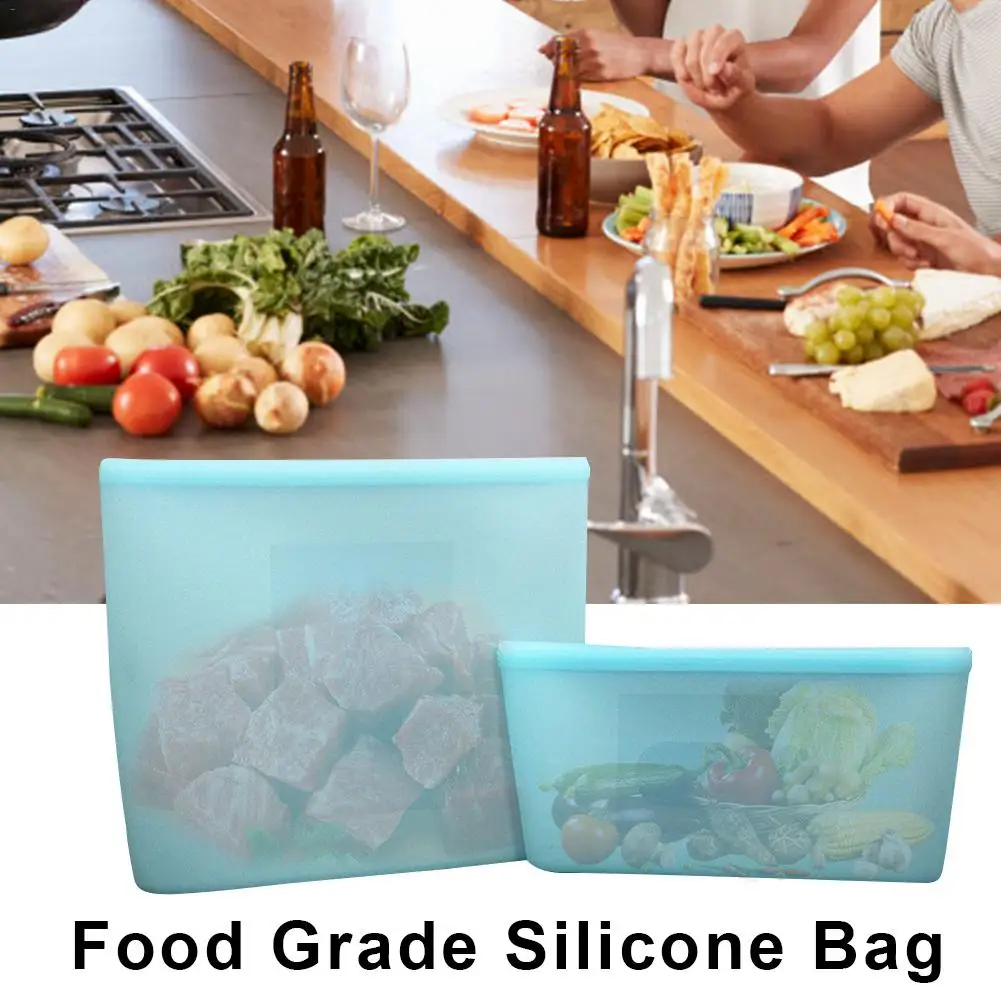 2 шт многоразовый силиконовый мешок для хранения продуктов, контейнер для хранения уплотнений для овощей, закусок, мяса, морозильник для фруктов, сумка, кухонный Органайзер