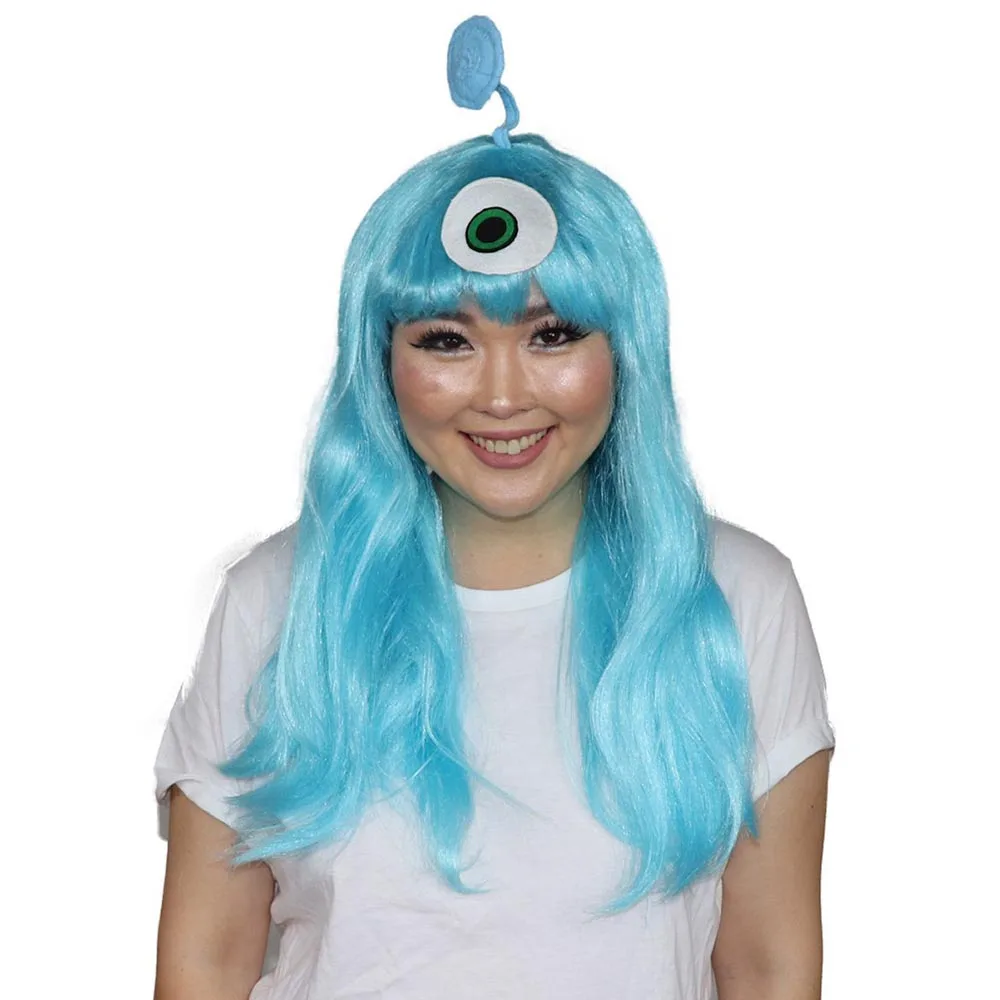 

HPO Costum Neon Blue Antennaes Cartoon 3 Antennaes Animation Comic Cosplay Wig Adult Luis Aliens Party Makeup Halloween Wigs