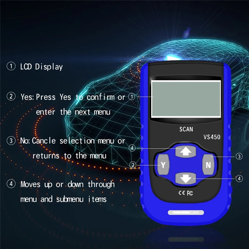 Vgate VS450 для код ридер диагностический сканер сброс подушка безопасности; abs VS450 VAG CAN OBD2 сканирующий инструмент для Audi/VW/Seat/Skode Авто диагностический сканер
