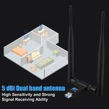 

Elisona 1200Mbps Dual Band 2.4G 5.8G USB3.0 Wireless WiFi Adapter Receiver with Antenna for Desktop Laptop PC Computer