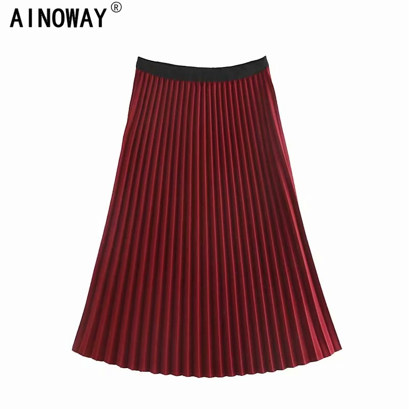 Офисные женские винтажные элегантные женские пляжные гофрированные шифоновые юбки с высокой эластичной талией, Юбки миди jupe femme, уличная одежда