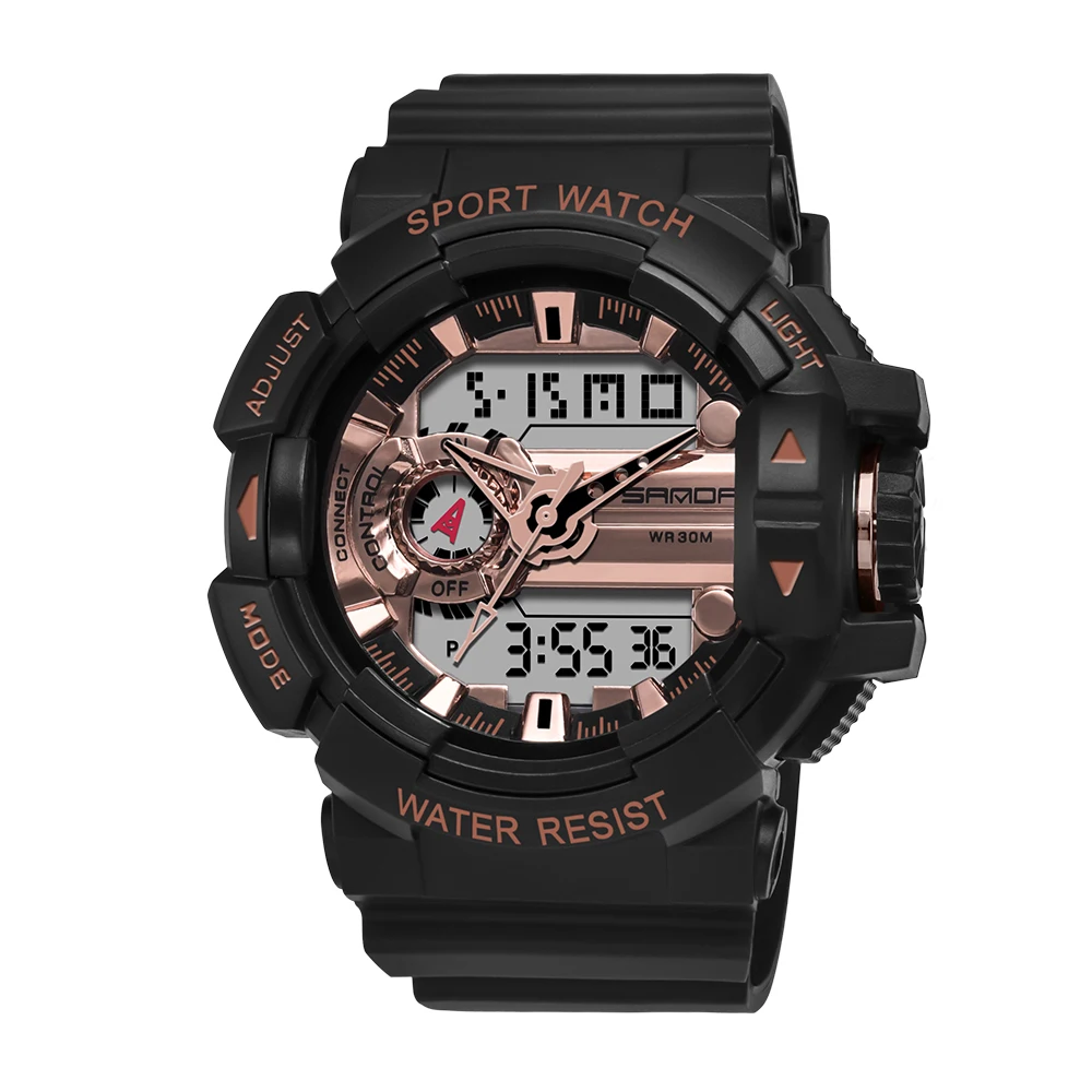 black rose gold SANDA военные мужские часы люксовый бренд водонепроницаемые спортивные цифровые наручные часы модные кварцевые часы мужские часы relogio masculino - Цвет: black rose gold