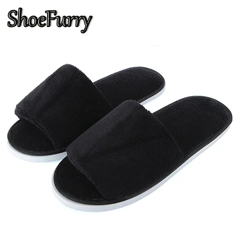 SJD-S Black ShoeFurry/зимняя мужская повседневная хлопковая обувь; домашние тапочки; Мягкие плюшевые теплые тапочки для спальни; мужские тапочки для спа-отеля - Цвет: SJD-S Black