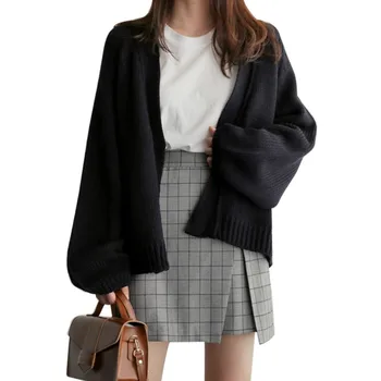 

Spring Autumn Women Casual Solid Color Short Style Knitted Long-Sleeved Cardigan Sweaters