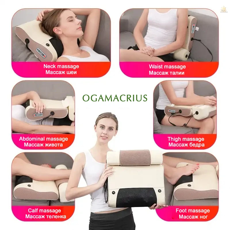 OGAMACRIUS 2 In1Massage Pillow Heat Shiatsu Device Electric Cervical Healthy Body Relaxation Massage For Back Neck Massager