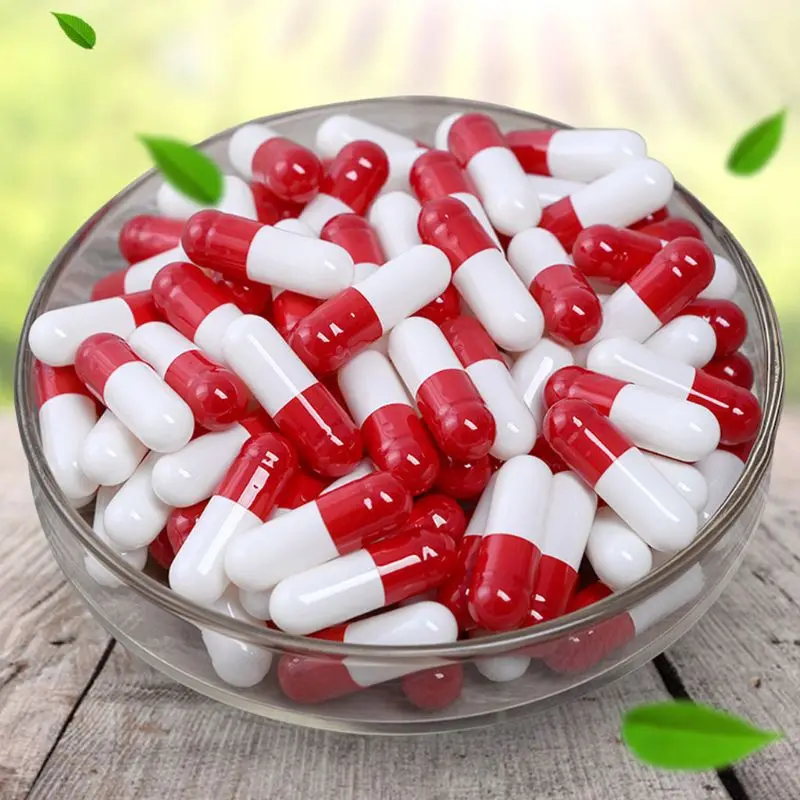 1000 шт Пустые твердые желатиновые капсулы лекарственные капсулы 0# красные и белые пустые таблетки