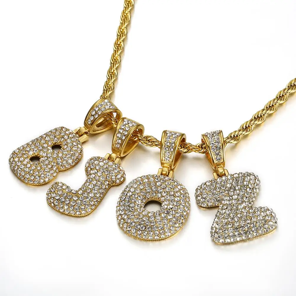 Iced Out CZ Tennis Letter Initial Alphabet Necklace Gold Color Stainless Steel Men's Hiphop Chain Bling Jewelry Dropshipping | Украшения