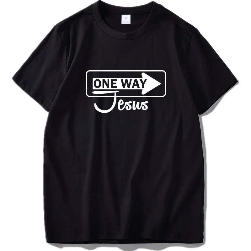 Забавный креативный дизайн, черная футболка из хлопка с вырезом лодочкой и надписью One Way To Jesus, Прямая поставка, европейский размер - Цвет: Черный