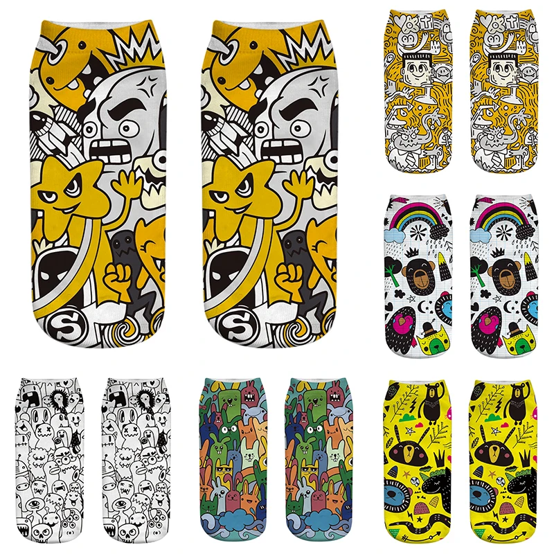 

New 3D Cartoon Anime Socks Cute Characters Dense Pattern Funny Personality Elastic Sports Pure Cotton Happy Colorful Ankle Socks