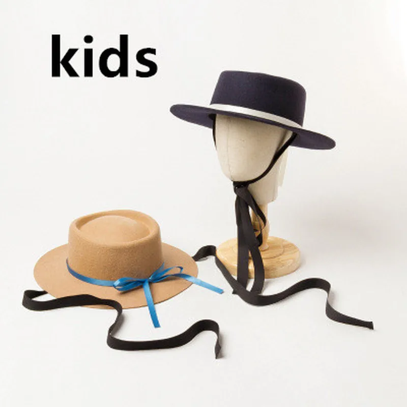 

fedora hats for kids 52-54cm adjustable women men child winter hats 100% wool ribbon band belt round top wide brim new kids hat