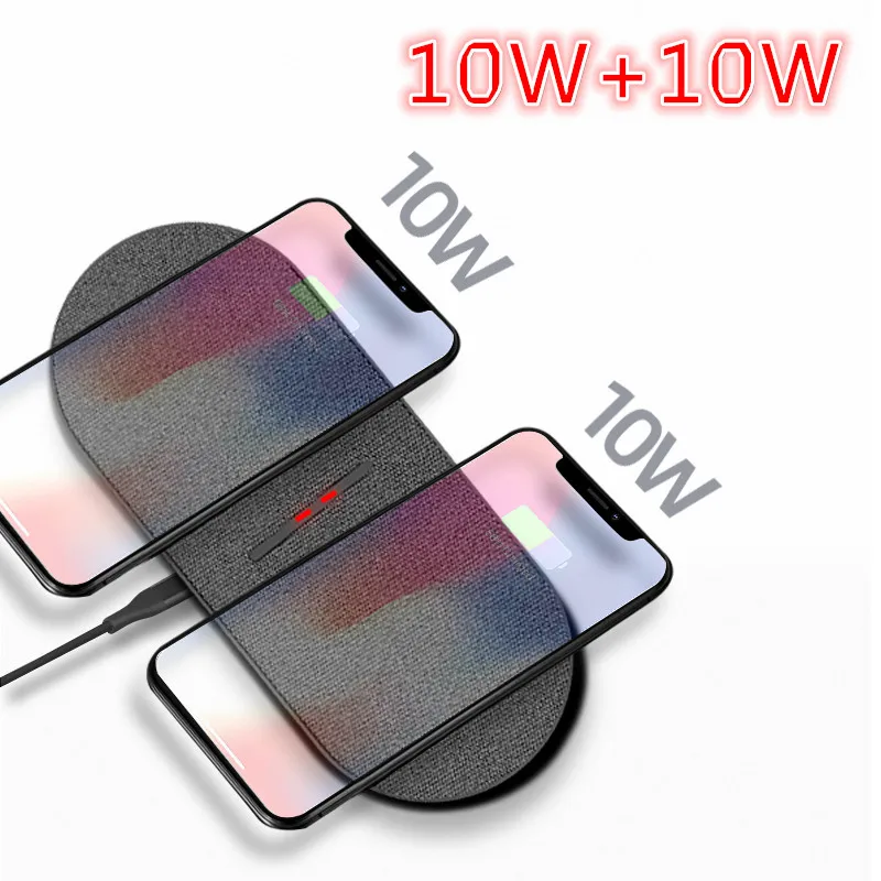 

20W Qi fast charging dual 10W for iPhone11 2-in-1 Fabric wireless charger base for Samsung S10 S20