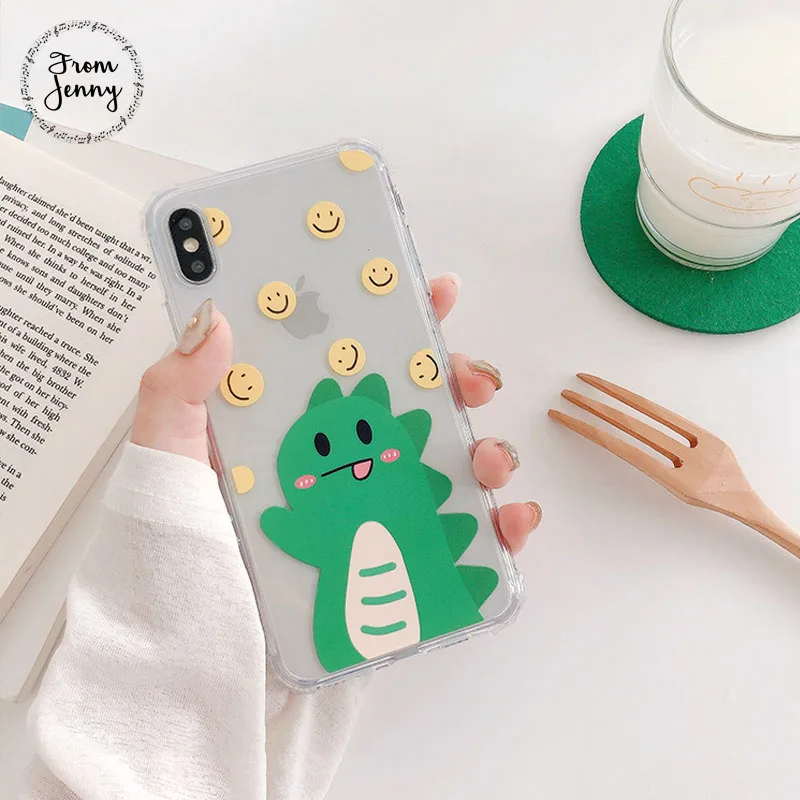 

From Jenny Transparent dinosaur for iPhone x xr xs max 6 6s 7 8 Plus simple smiley phone TPU protection soft shell