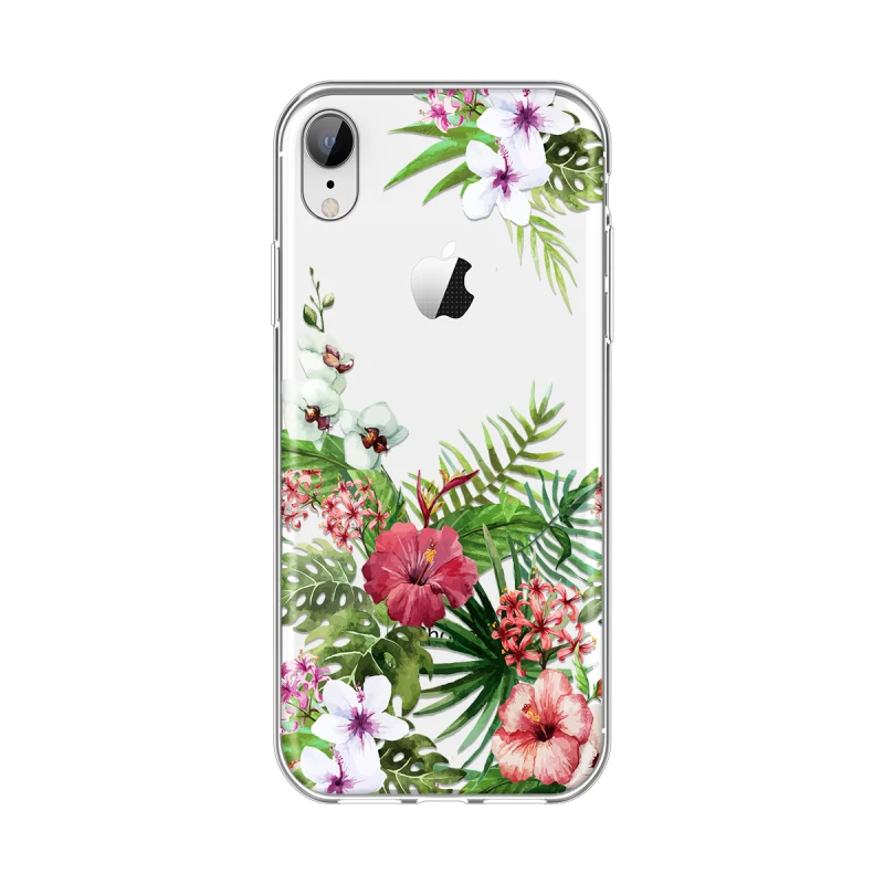 

Transparent Soft Case For iPhone 7 8 6 Plus Tropical Flower leaves Cover TPU Silicone Case For iPhone X XS max XR Case Capa