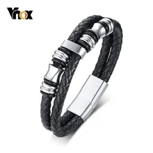 Vnox, стильные двухслойные браслеты из настоящей кожи для мужчин с магнитной застежкой, браслет из нержавеющей стали для мужчин, подарки