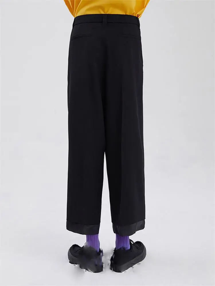 Men's Casual Pants Wide Leg Pants Straight Pants Spring And Autumn New Black Pant Leg Layer Double Stitching Nine Points Design