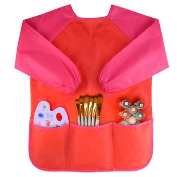 

Waterproof Children's Drawing Blouse Children's Art Apron Machine Washable with 3 Spacious Pockets Red