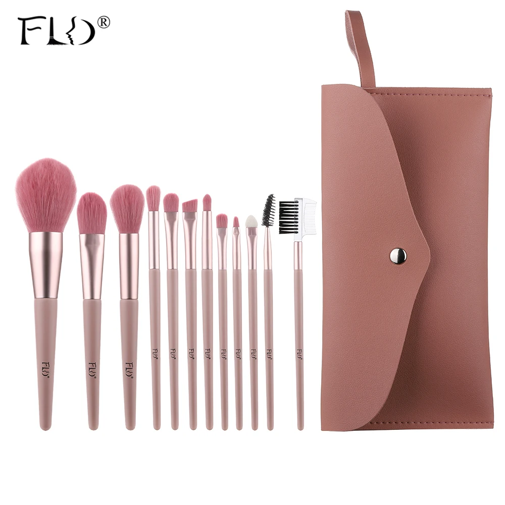 

FLD 7/12pcs Pink Makeup Brushes Set Eyebrow Comb Eyelash Blusher Eyeshadow Blending Foundation Powder Brush Tools with Bag