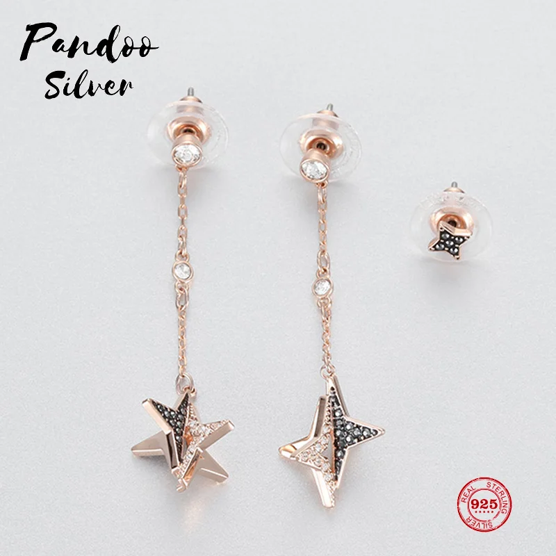 

PANDOO Fashion Charm Sterling Silver Original 1:1 Copy, Stars Gorgeous Dazzling Long Fashion Earrings Women Luxury Jewelry Gifts