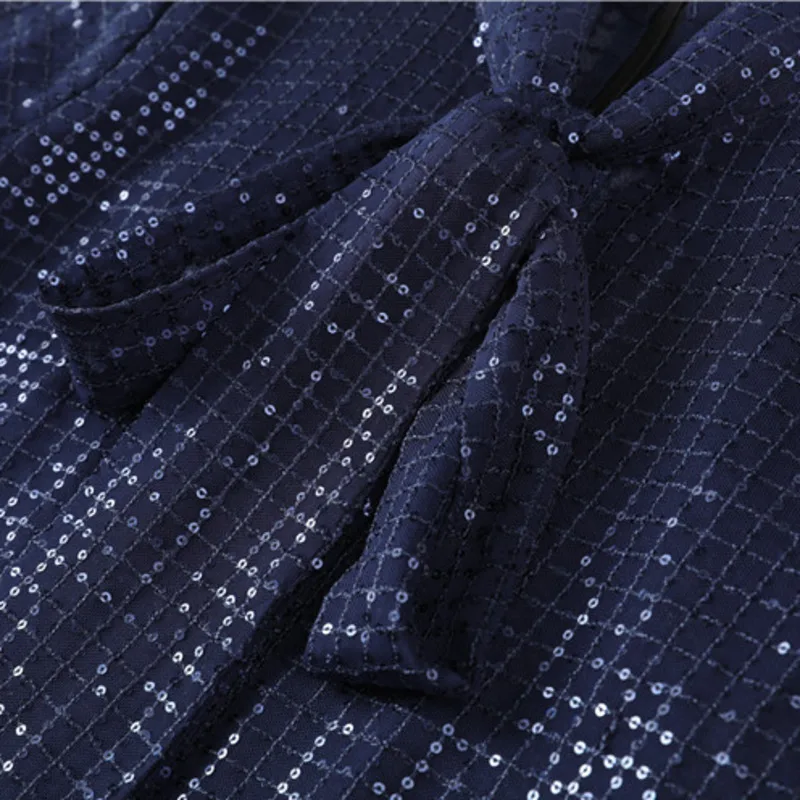 DEAT модный весенний топ с длинными рукавами и бантом из синих блесток, тонкая сетчатая рубашка с вырезом ZA2419