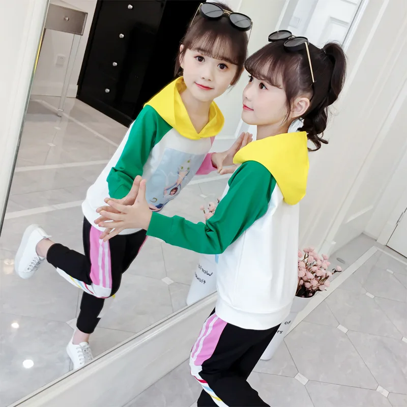 

Girls Online Celebrity New Style Sports Autumn Clothing 2019 Set Children Big Kid 10 Western Style Two-Piece Set 12-Year-Old Spr