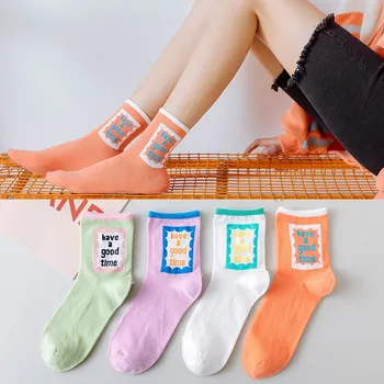 

Novelty Socks Harajuku Cotton Happy Socks Women Fashion Have a Good Time Hiphop Unisex Casual Pink Sweet Girl Couple Creative