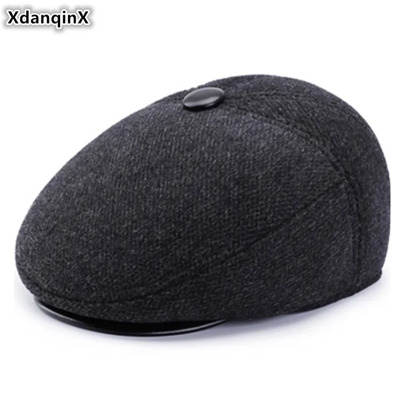 XdanqinX Winter Men's Warm Hat Thick Berets Men Earmuffs Cap Male Bone Dad's Hats 2019 New Middle-aged Fashion | Аксессуары для