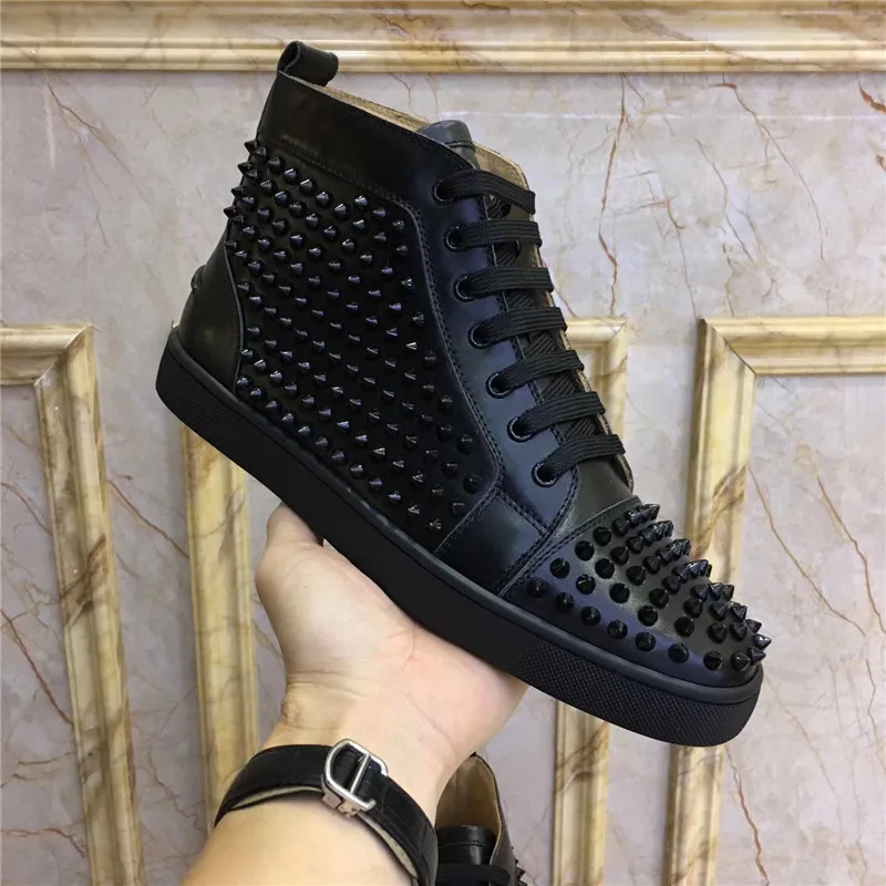 brillo Kilómetros Contratado Black Full Spikes Men's Sneakers High Top Casual Shoes Men Lace Up Flats  Shoes Leisure Style Tenis Masculino Rivet Holiday Shoes - Casual Sneakers -  AliExpress