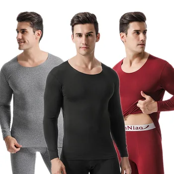

New Men's Seamless Thermal Underwear Plus Velvet Men's Cotton Suit Round Neck Autumn Clothing Pants Thermal Sleepwear