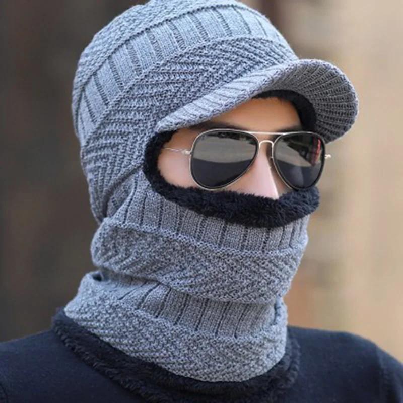 Зимняя шапка, шарф Skullies Beanies для мужчин, вязаная шапка, женская маска, толстая Балаклава, ушанка, шерстяной берет, мужская шапка