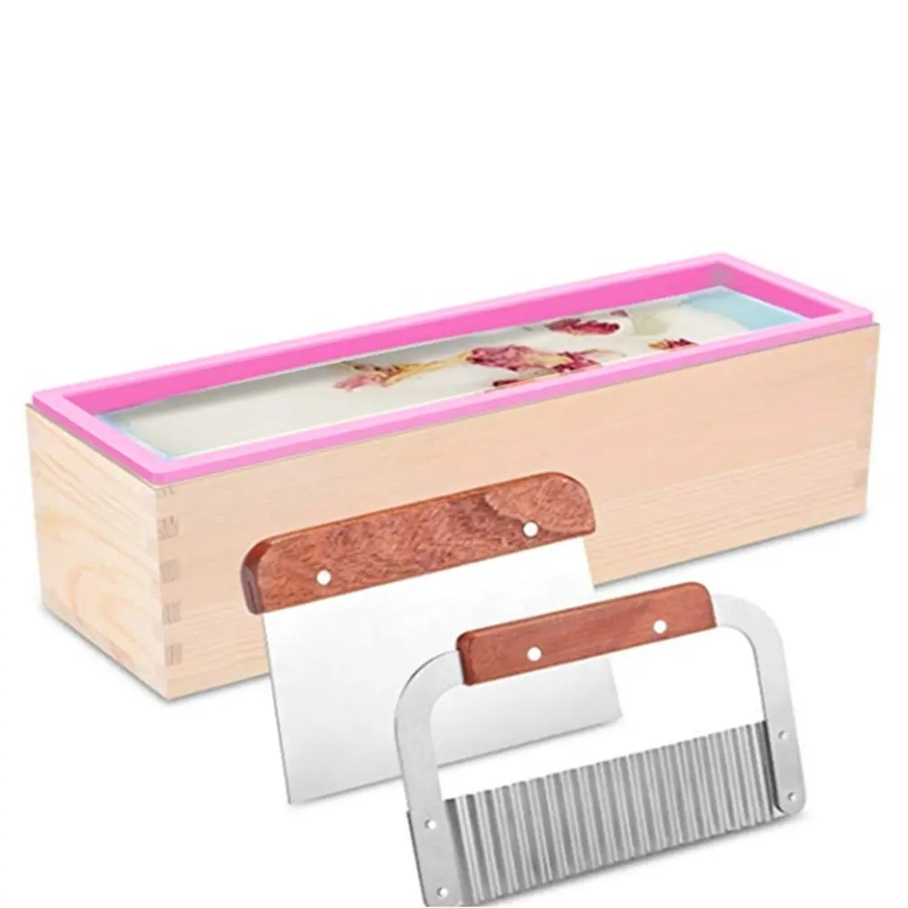 

Handmade Soap Tool 1.2Kg Silicone Toast Wooden Box + Straight Knife + Wave Knife Three-Piece Set Diy Soap